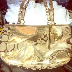 **SOLD** Coach B4 Khaki Gold Multi Patch Tote